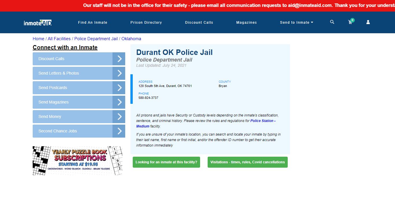 Durant OK Police Jail & Inmate Search - Durant, OK